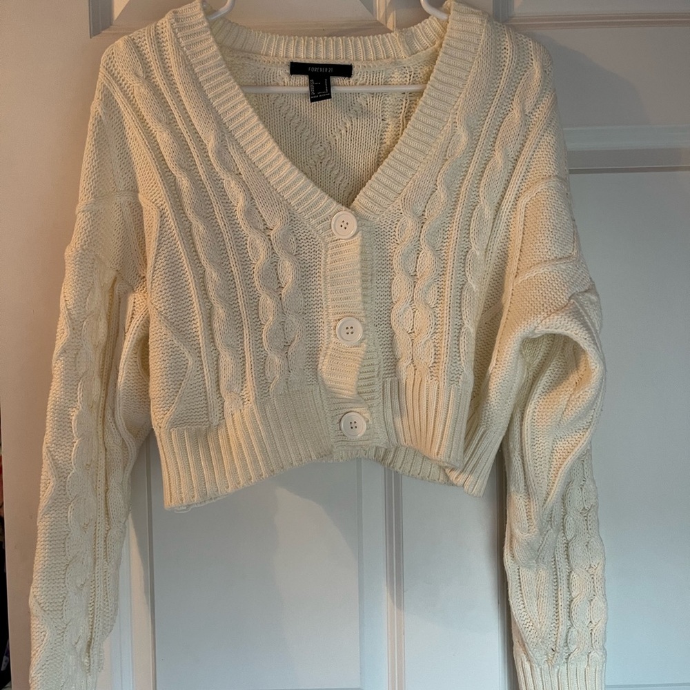 Women's White Cable Knit Sweater
